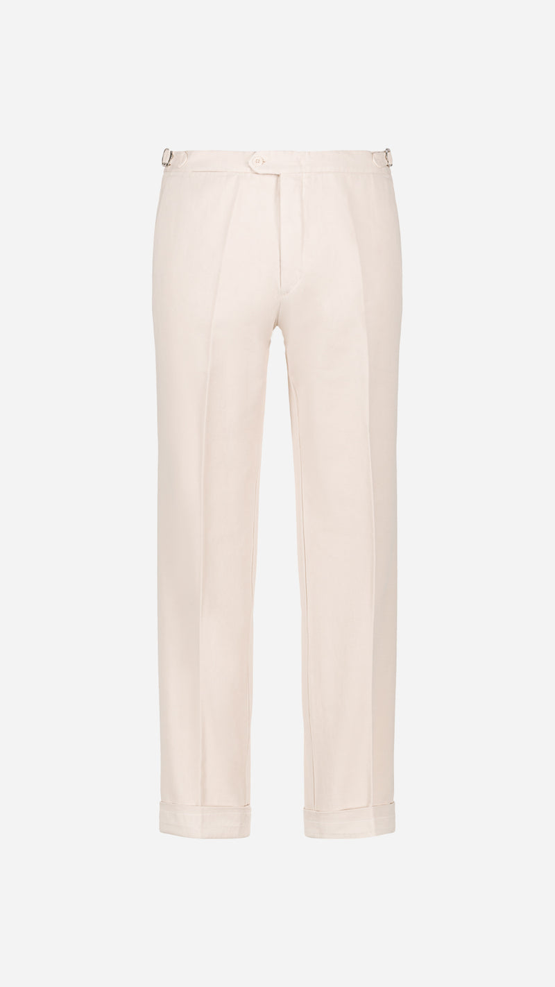 Le pantalon Casimir en coton et cachemire beige clair - vue face - de la Maison Gabriel Paris