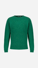 Pull Victor en shetland col rond coloris vert émeraude - collection Automne-Hiver 2024 - vue portée face - de la Maison Gabriel Paris