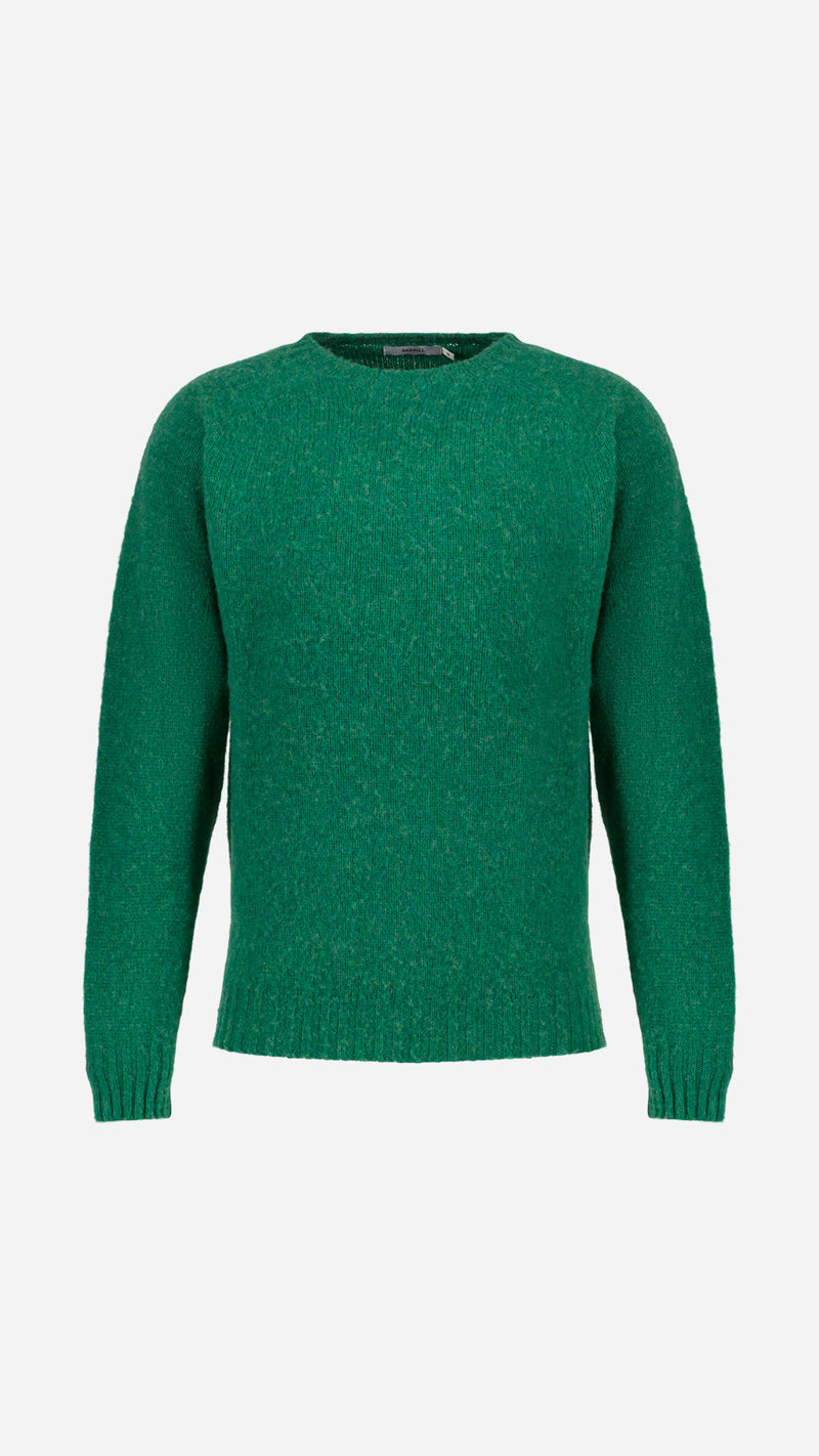 Pull Victor en shetland col rond coloris vert émeraude - collection Automne-Hiver 2024 - vue portée face - de la Maison Gabriel Paris